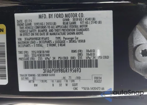 2016 Ford Fusion Se from USA, damaged, VIN 3FA6P0H98GR195693